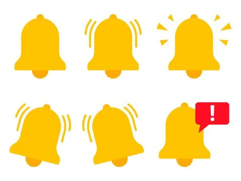 Yellow notification bell icon set on transparent background Stock Illustration