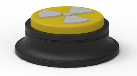 Yellow nuclear button isolated 3d illustration render Illustrazione stock