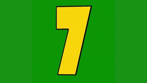 Yellow number 7 green background seven green screen animated chromakey Video stock 314064653