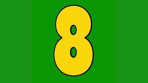Yellow number 8 green background is shown pink green screen animated chromakey Stock Footage 314064664