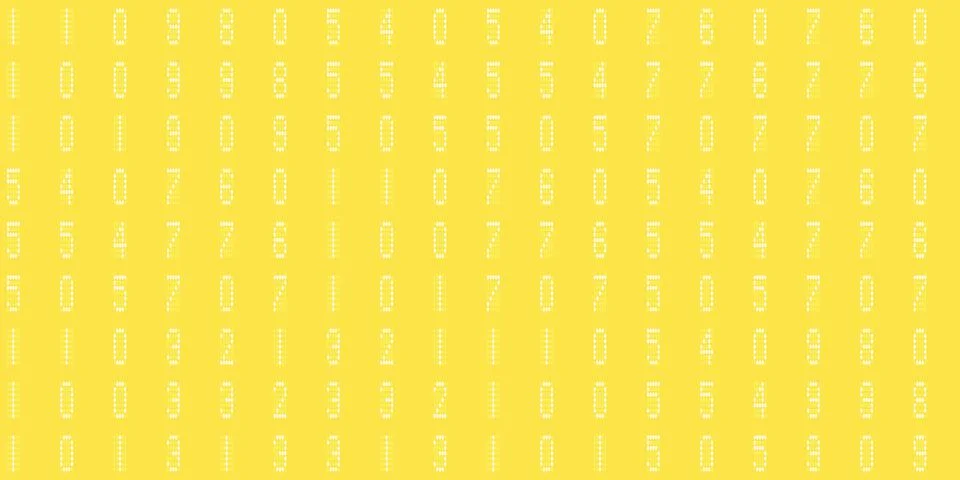 Yellow numeral tech design backdrop. Abstract display digit pattern. Electr.. Illustrazione stock
