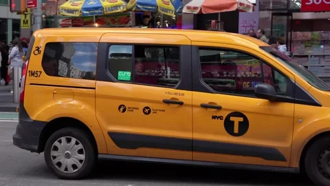 Yellow NYC Taxi Van in Busy City Street Stock Video Pond5