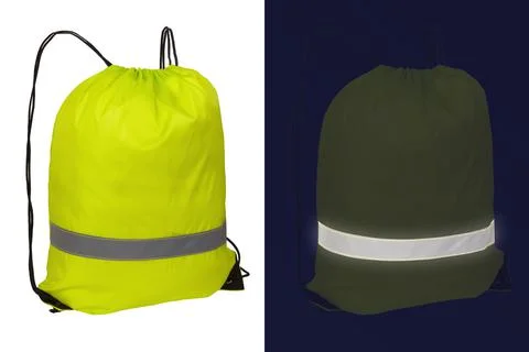 Yellow nylon drawstring bag with reflective tape Stock Photos