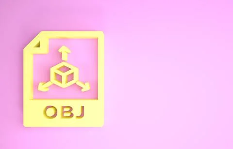 Yellow OBJ file document. Download obj button icon isolated on pink backgroun Illustrazione stock
