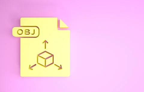 Yellow OBJ file document. Download obj button icon isolated on pink backgroun Stock Illustration
