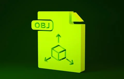 Yellow OBJ file document. Download obj button icon isolated on green backgrou Illustrazione stock