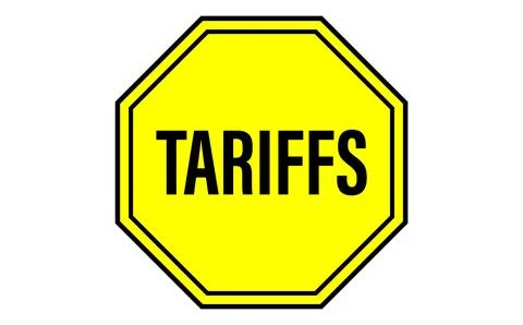 Yellow octagonal tariffs sign on white background Stock Illustration