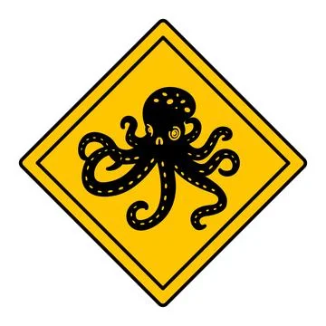 Yellow Octopus Road Sign. Vector Icon. Marine Animal Warning Road Sign. Zoo.. Stock Illustration