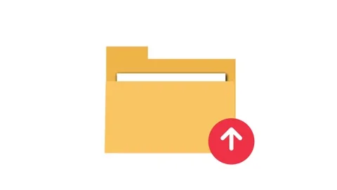 Yellow office folder with documents and a red upload arrow icon Stock Footage 332855842