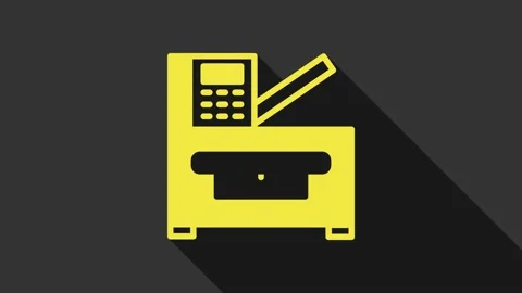 Yellow Office multifunction printer copy machine icon isolated on grey 動画素材 147706932