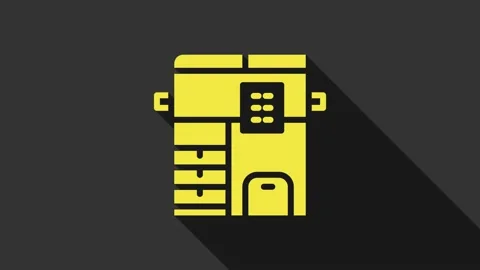 Yellow Office multifunction printer copy machine icon isolated on grey Stock Footage 147706941