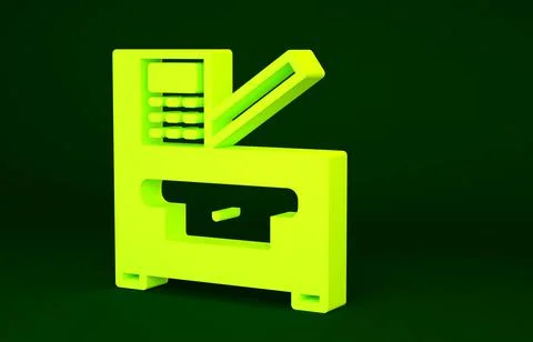 Yellow Office multifunction printer copy machine icon isolated on green backg Stock Illustration