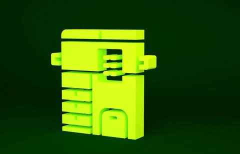 Yellow Office multifunction printer copy machine icon isolated on green backg Stock Illustration