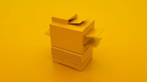 Yellow Office Printer. Minimal idea concept. 3d illustration Stock Illustration