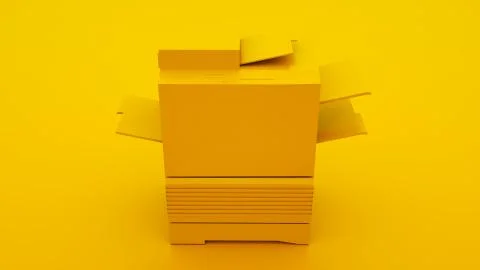 Yellow Office Printer. Minimal idea concept. 3d illustration Illustrazione stock