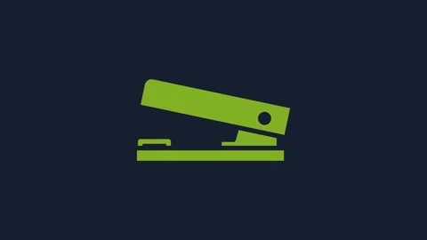Yellow Office stapler icon isolated on blue background. Stapler, staple, paper Stock Footage 232056267
