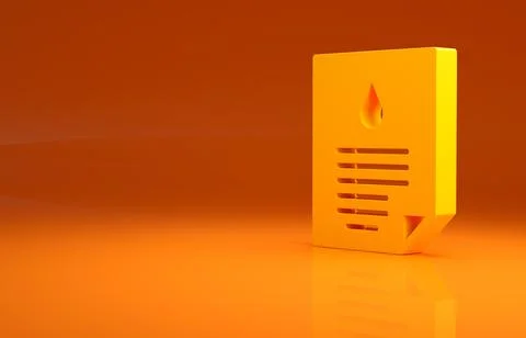 Yellow Oil drop document icon isolated on orange background. Minimalism concept 스톡 일러스트