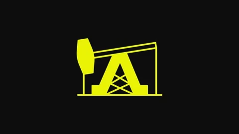 Yellow Oil pump or pump jack icon isolated on black background. Oil rig. 4K 動画素材 233097695