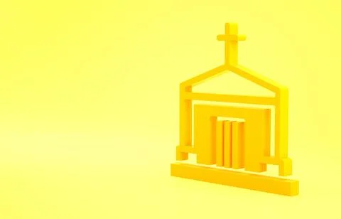 Yellow Old crypt icon isolated on yellow background. Cemetery symbol. Ossuary Ilustración de archivo