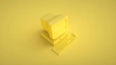 Yellow Old Retro Computer Keyboard and Mouse. 3d illustration Stock Photos