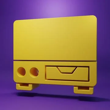 Yellow Old video cassette player icon isolated on purple background. Old be.. Stock Illustration
