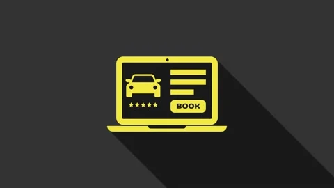 Yellow Online car sharing icon isolated on grey background. Online rental car Stock Footage 147697451