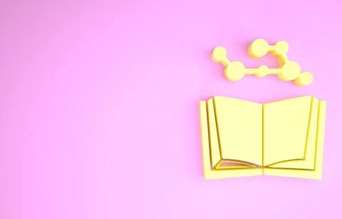 Yellow Open book icon isolated on pink background. Minimalism concept. 3d ill Illustrazione stock