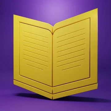 Yellow Open book icon isolated on purple background. Minimalism concept. 3D.. Stock Illustration