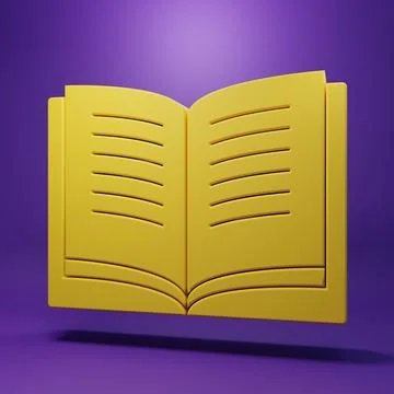 Yellow Open book icon isolated on purple background. Minimalism concept. 3D.. Stock Illustration