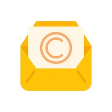 Yellow open envelope containing document with copyright symbol Stock Illustration