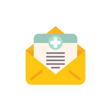 Yellow open envelope containing medical test results with plus sign Stock Illustration