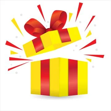 Yellow open gift box vector illustration on white background stock Stock Illustration