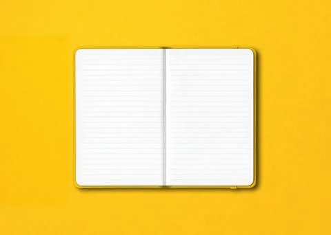 Yellow open lined notebook isolated on colorful background Stock Photos