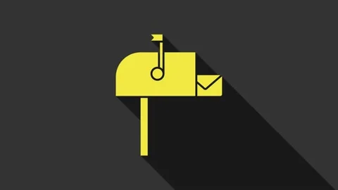 Yellow Open mail box icon isolated on grey background. Mailbox icon. Mail Stock Footage 147699961