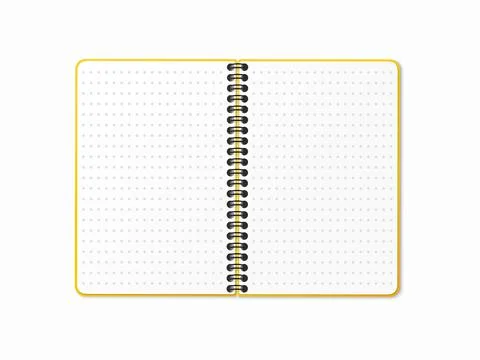 Yellow open notebook with vertical spiral. Blank dotted sheets. Vector illust Stock Illustration