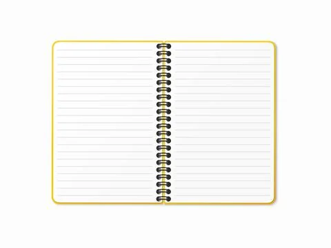 Yellow open notebook with vertical spiral. Blank sheets in a line. Vector ill Stock Illustration
