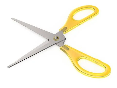 Yellow opened scissors 3D Yellow opened scissors 3D render illustration is... 写真素材