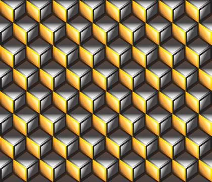 Yellow, orange 3d cubes contour abstract geometrical seamless pattern background Stock Illustration