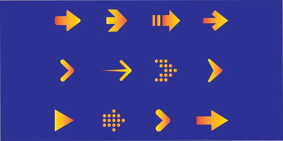 Yellow Orange Gradient Arrows Set Stock Illustration