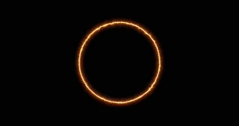 Yellow orange neon ring of lightning, energy on a black background. Abstract Stock Footage 170336370