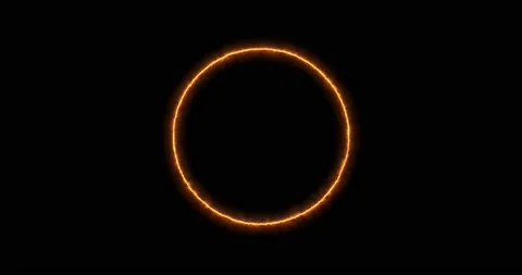 Yellow orange neon ring of lightning, energy on a black background. Abstract Stock Footage 171832983