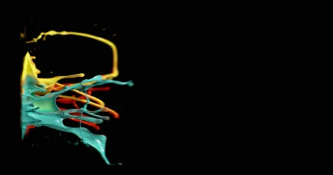 Yellow, orange, red &amp; teal paint in motion in 4K Stock Footage 59921342