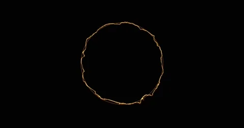 Yellow orange ring of lightning, energy on a black background. Abstract energy Stock Footage 199506458