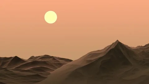A yellow-orange sci-fi desert, a landscape featuring dunes, animation. 3D render Stock-Footage 346846890