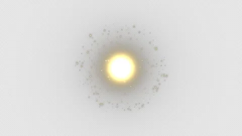 A yellow orb of light surrounded by sparkling, floating particles Stockbeeldmateriaal 332229567