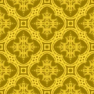 Yellow Ornamental Seamless Line Pattern 스톡 일러스트
