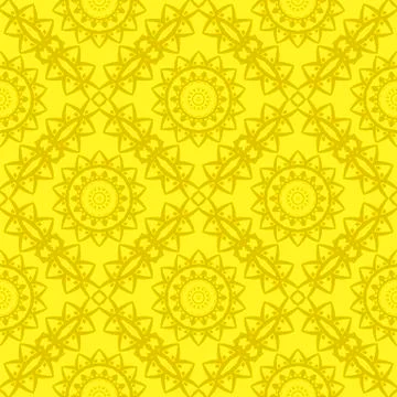 Yellow Ornamental Seamless Line Pattern 스톡 일러스트