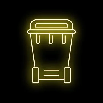 Yellow outline neon garbage bin icon glowing Stock Illustration
