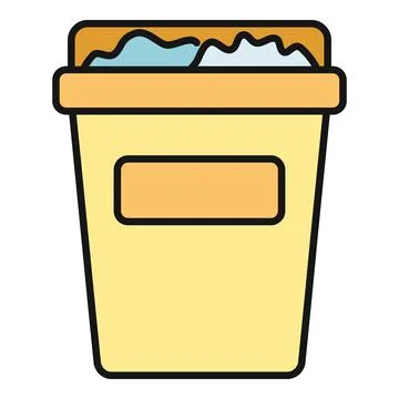 Yellow outline trash bin with garbage concept Stock Illustration