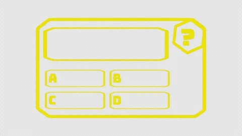 Yellow outlined quiz panel with four answer choices and a question badge Stock Footage 339116441